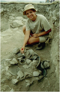 Wendy with Pottery Shards. In Situ.