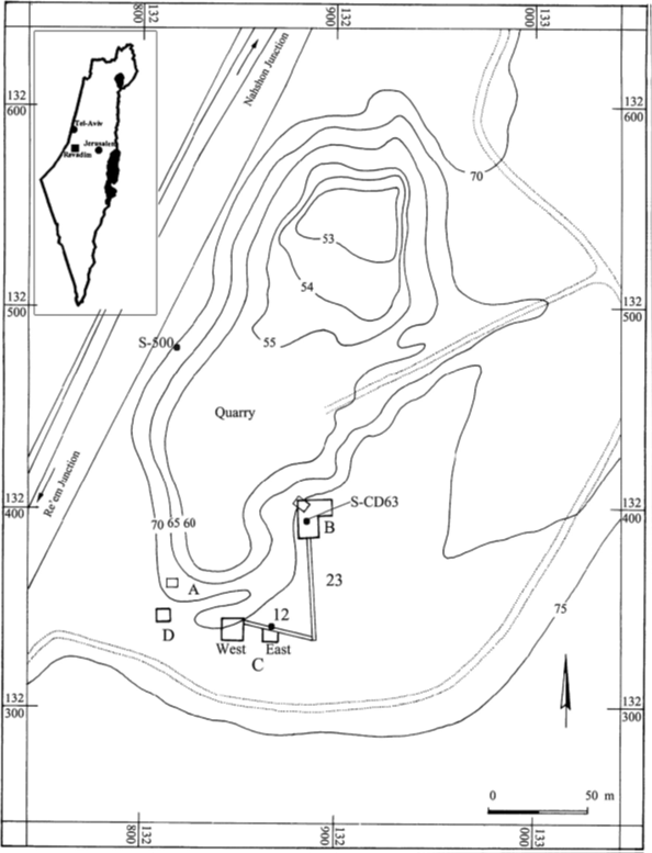 Fig. 1. The site of Revadim Quarry, and its location.